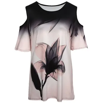 Plus Size 5XL Moterys Naujas 3D Spausdinimo Gėlių Tee Marškinėliai Femme Kinų Stiliaus Rašalo Spausdinimo Atsitiktinis Trumpas Tshirts Vasaros Viršūnes Ponios O-kaklo