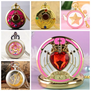 Populiarus Japonų Anime Sailor Moon Silver Grand Kvarco Kišenėje Žiūrėti Prabanga Aukso Karoliai Pakabukas Grandinės Kišenėje Žiūrėti Mergaitėms Dovanų
