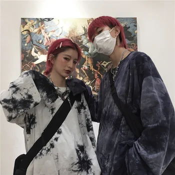 Pora Negabaritinių Streetwear Hoodies 2020 M. Rudenį Moterys Vyrai Harajuku Korėjos Stiliaus Palaidinės Hoodie Kaklaraištis Dažų Hoodie