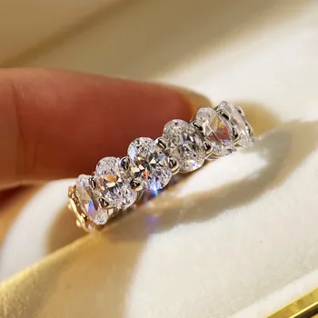 Prabanga Moterų White Crystal Akmens Žiedas Classic Sidabro Spalvos Patinka Vestuvinis Žiedas Skanėstas Cirkonis Geometrijos Vestuviniai Žiedai Moterims