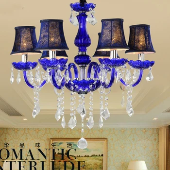 Prabanga mėlyna žvakių šviesos šiuolaikinės kristalų liustra apšvietimo, viešbučio, miegamojo kristalų lempos, restoranas, KTV Deluxe kristalų liustra