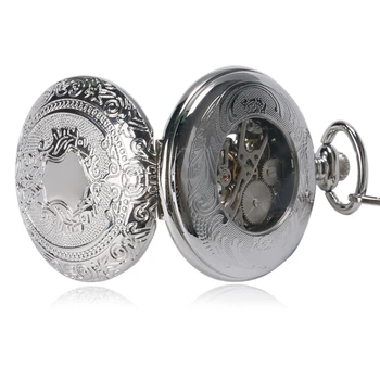 Prabangių Mados Silver Shield Dizaino Kišeninio Laikrodžio Vyrai Moterys Fob Laikrodis Mechaninis Vertus-likvidavimo reloj bolsillo Dovana Grandinės P2032C