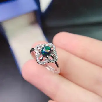 Prabangos atmosferą karšto pardavimo stilius natūralus juodas opalas žiedas 925 sidabro žiedas rafinuotas ir elegantiškas