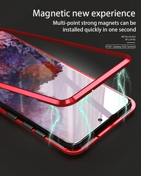 Prabangus Magnetinis Adsorbcijos Galinį Dangtelį Samsung Galaxy S20 Ultra S20 Plius Grūdintas Stiklas įmontuotas Magnetas Metalo Bamperis Atveju