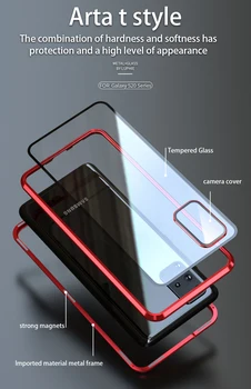 Prabangus Magnetinis Adsorbcijos Galinį Dangtelį Samsung Galaxy S20 Ultra S20 Plius Grūdintas Stiklas įmontuotas Magnetas Metalo Bamperis Atveju