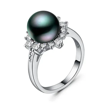 Prabangus Sidabro Žiedas AAAA Cirkonis Black Pearl Shell Žiedas Tahitian Stiliaus Perlų Žiedas bižuterijos Perlų Žiedas Moterims