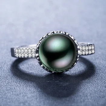 Prabangus Sidabro Žiedas AAAA Cirkonis Black Pearl Shell Žiedas Tahitian Stiliaus Perlų Žiedas bižuterijos Perlų Žiedas Moterims