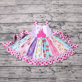 Princesė mergina Mados drabužius Vasarą vaikai mergina boutique drabužių Animacinių filmų spausdinti kūdikių atsisukti suknelė