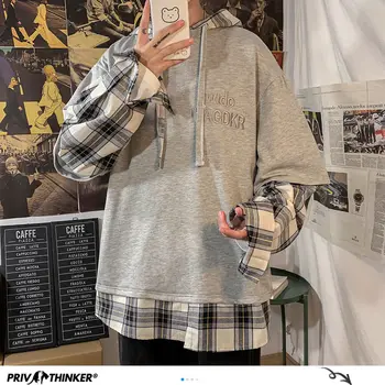 Privathinker Korėjos Vyrų Pledas Hoodies Negabaritinių Vyras Atsitiktinis Laisvi Megztiniai Su Gobtuvu Mados Tikrinami Vyrai Puloveriai Hoodies