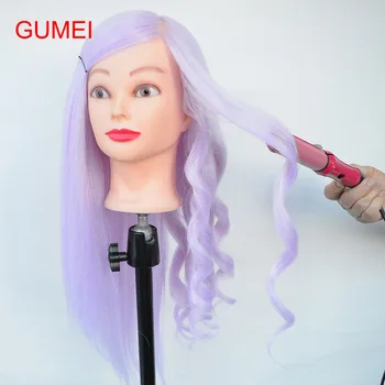 Profesionalus Stilius Galvos 85% Realių Plaukų Mokymo Perukas Galvos Kirpyklos Manikin Lėlės Gražus Manekeno Galva Su Plaukais Violetinė