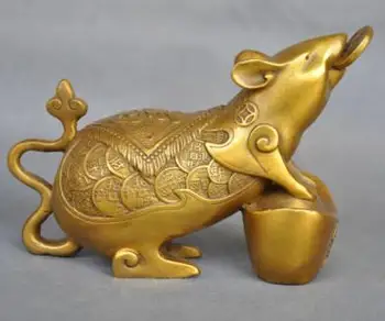 Puikūs Kinų Zodiako Gyvūnų Pelės, Žiurkės Moneta Yuanbao Pinigų Bronzinė Statula