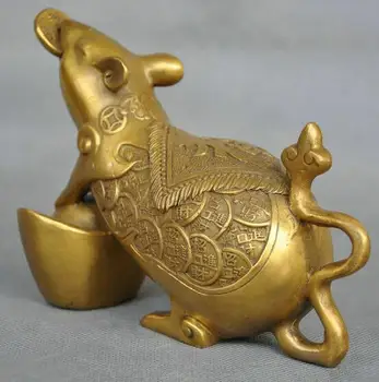 Puikūs Kinų Zodiako Gyvūnų Pelės, Žiurkės Moneta Yuanbao Pinigų Bronzinė Statula