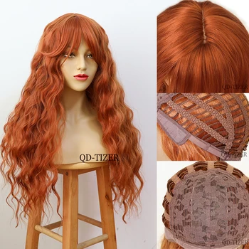 QD-Tizer Oranžinė Raudona 180% Ilgų palaidų Banga Sintetinių Plaukų Perukai Nr. Nėrinių Perukai Moterims