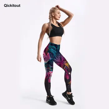 Qickitout Naujas Mados Moterų Antblauzdžiai Gėlių Žiedlapis Skaitmeninis Spalvos Atspausdintas Antblauzdžiai Sexy Treniruotės Fitneso Kelnės Atsitiktinis Streetwears