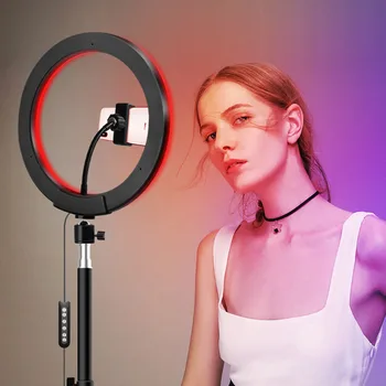 RGB daugiaspalvis LED 10inch Selfie Žiedas Šviesos Pritemdomi Žiedas Lempos Foto Video Kamera, Telefono ringlight Live 