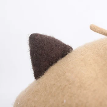 ROSELUOSI Rudens Žiemos Vilna Beretė Skrybėlės Moterims Cute Kačių Siuvinėjimo Beretės Kepurė Su Ausų Boinas Para Mujer