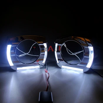 ROYALIN Automobilių Balta LED Angel Eyes Gaubtus Už 2.0 2.5 3.0 Colių Auto Bi Xenon Projektoriaus Objektyvo priekinis žibintas Flatboy Dekoratyvinės Kaukės