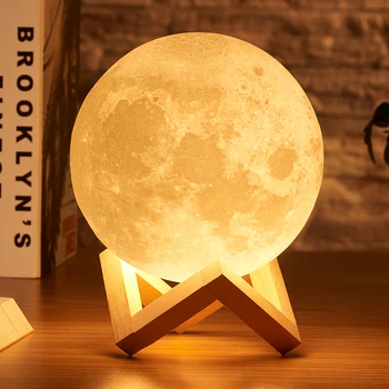 Rambery mėnulio lempos 3D spausdinimo naktį šviesos USB Įkrovimo lemputė užsidega, 16 Spalvas Pakeisti Nuotolinio LED kūrybos mėnulio šviesos dovana