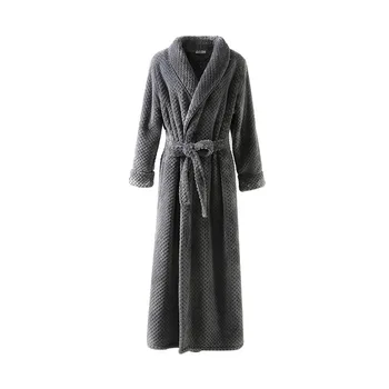 Rankovės Kimono Vonia, Chalatas, Vyrų ilgio rankovėmis Šiltas Padažas Suknelė Žiemos juoda skraiste Extra Long Flanelė Chalatas dydis M L XL 2020 m.