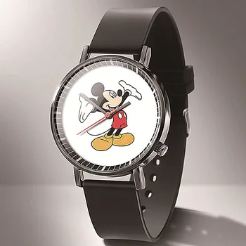 Reloj Nauja Populiarios Europoje Ir Amerikoje Animacinių Filmų Mickey Moterų Laikrodžiai Mados Juoda Oda Ant Berniukas Mergaitė, Kaip Ir Kvarcas Žiūrėti Часы