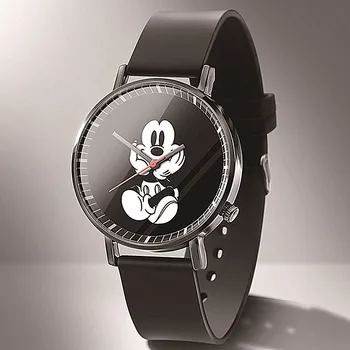 Reloj Nauja Populiarios Europoje Ir Amerikoje Animacinių Filmų Mickey Moterų Laikrodžiai Mados Juoda Oda Ant Berniukas Mergaitė, Kaip Ir Kvarcas Žiūrėti Часы