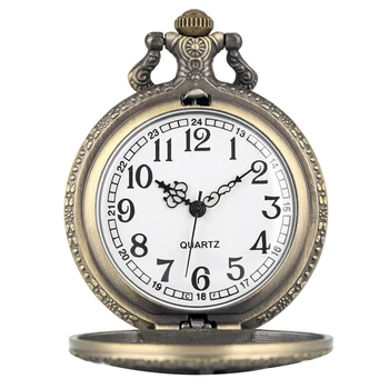 Retro Bronza Pilies Statybos Kvarco Kišenėje Žiūrėti Steampunk vyriški Karoliai Moterų Pakabukas Fob Grandinės Žiūrėti Meno Kolekcionieriams reloj