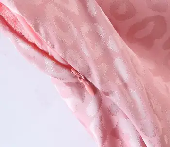 Retro Moterų Žakardo Leopard Rožinė Satino Mini Suknelė Seksualus Elastinga Trumpas Žibintų rankovės Kryžiaus Jungiamąją iki Atgal Backless Šalis Suknelės