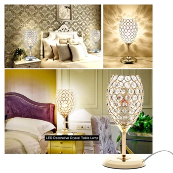 Romantiška Prabangūs Naktiniai LED stalinės Lempos Kristalų Vyno taurė Stalo Lempos Kambarį Miegamojo Dekoras Apšvietimas