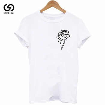 Rožių gėlių kišenėje Spausdinti Moterų marškinėlius Medvilnės Atsitiktinis Juokingi marškinėliai