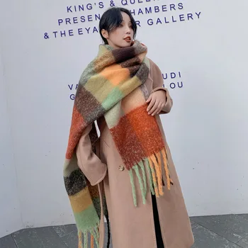 Rudens Skara Moterų Korėjos Šiltas Vaivorykštė Dryžuotas Kašmyro Skara 2020 M. Žiemos Moterų Sutirštės Šiltas Super Ilgas Stoles Pashmina Hijab