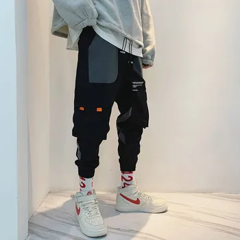 Rudenį Japonijoje Poilsiu Vyrų Juodos Haremo Kelnės Multi-pocket Juostelės Vyras Sweatpants Streetwear Atsitiktinis hip-Hop Mens Krovinių Kelnės