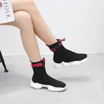 Rudenį naują stiliaus batai megzti, madingos kojinės, batai, laisvalaikio elastinga aukštos padėti padidinti plonas moterų batai
