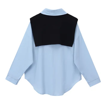 Rudenį naują stiliaus ilgomis rankovėmis marškinėliai, single-breasted megzti skara vest dviejų dalių korėjos stilius paprastas stilius