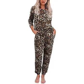 Rudenį, Žiemą Kaklaraištis Dažų Pajama Nustatyti Moterų Sleepwear Leopard Pajama Ištaigingas Dėvėti Moterų Ilgomis Rankovėmis Plius Dydžio Naktiniai Drabužiai, Namų Kostiumai