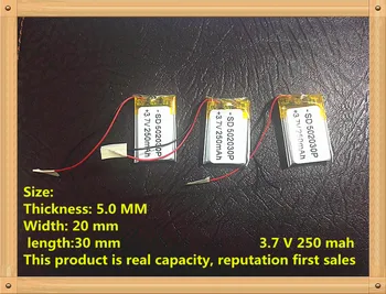 SD (polimeras ličio jonų baterija) 502030 3.7 V 250mAH Li-ion baterija mp3 mp4 baterija