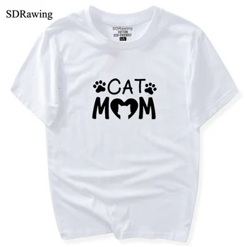 SDRawing katė mama spausdinti moteriški medvilniniai marškinėliai Grafinis tees Moterų Drabužių 2020 Metų Vasaros Juokinga t marškinėliai, Moteriški marškinėliai
