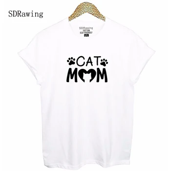 SDRawing katė mama spausdinti moteriški medvilniniai marškinėliai Grafinis tees Moterų Drabužių 2020 Metų Vasaros Juokinga t marškinėliai, Moteriški marškinėliai