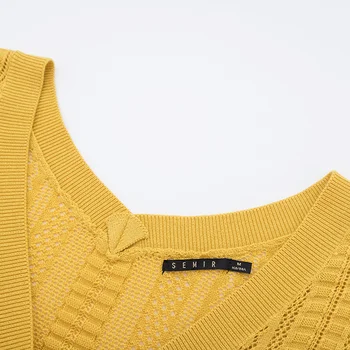 SEMIR Megztinis moterų 2020 m. pavasarį ir rudenį naujas megztinis megztinis V-kaklo, tuščiaviduriai dizaino medvilnės outwear