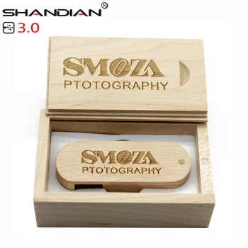 SHANDIAN USB 3.0 nemokamai logotipą mediniai nešiojami USB Flash Drive 4GB 8GB 16G 32GB 64GB Memory stick U dick vestuvių dovanos