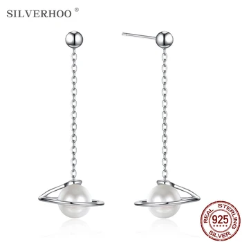 SILVERHOO S925 Sterling Silver Crystal Pearl Drop Auskarai Asmenybės Dangaus Sukimosi Moterų Auskarai Šalies Fine Jewelry