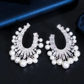 SINZRY naujas prabangus dekoratyvinis papuošalai AAA kubinis cirkonis perlas derliaus elegantiškas moteris stud auskarai