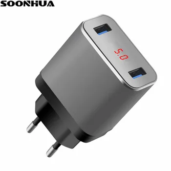 SOONHUA Dual USB LED Ekranas, Mobiliojo Telefono Įkroviklį, ES ir JAV Plug Sienos Kroviklis 5V 2.4 Protingas Greito Įkrovimo iPhone Samsung
