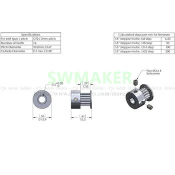 SWMAKER 2vnt Aliuminio GT2 16T Skriemulys + 2M Diržas RepRap 3D spausdintuvas Prusa i3 Mendelio