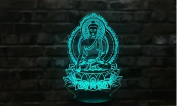 Sakyamuni Budos 3D Iliuzija Lempa Usb Touch Remote 