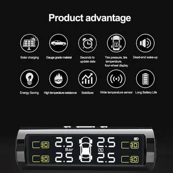 Saulės Energijos PSSS Automobilių Paslėptą Bevielio LCD Skaitmeninis Rodymas Padangų Slėgio stebėjimo Sistemos Temperatūros Nuotėkio Low Battery Alarm