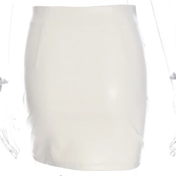 Seksualus Aukšto Juosmens Baltos Odos Sijonai Moterims Užtrauktukų Mini Sijonai Streetwear vientisos Spalvos Slim Fit Pieštuku Sijonai Panele