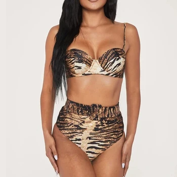 Seksualus Tigras Spausdinti Puodelio Liemenėlė Bikini Aukšto Juosmens maudymosi kostiumėlį 2020 Moterų maudymosi Kostiumėliai, Bikini nustatyti Push Up Bather Paplūdimio Kostiumas Plaukti Naujas