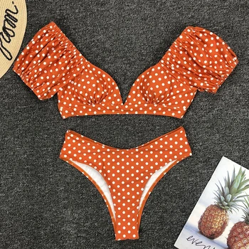 Seksualus, Trumpas Rankovės Bikini 2020 M. maudymosi kostiumėlį Moterų V-Kaklo Vasaros Paplūdimio maudymosi Kostiumėliai Moterims Besimaudančių Maudymosi Kostiumą, Aukštos Kojos, Bikini Komplektas