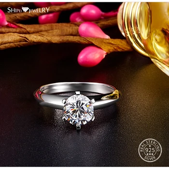 ShiPei 925 Sterlingas Sidabro Fine Jewelry 2c White Sapphire Turas Dalyvavimas Vestuvinį Žiedą, Moterims Jubiliejų Dovana