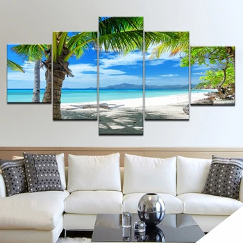 Sienos Nuotraukas Kambarį Dekoro Modulinės Maldyvų Salos Palmių Vandenyno Tapybos HD Atspausdinta 5 Gabalas Drobė Menas( be Rėmelio)